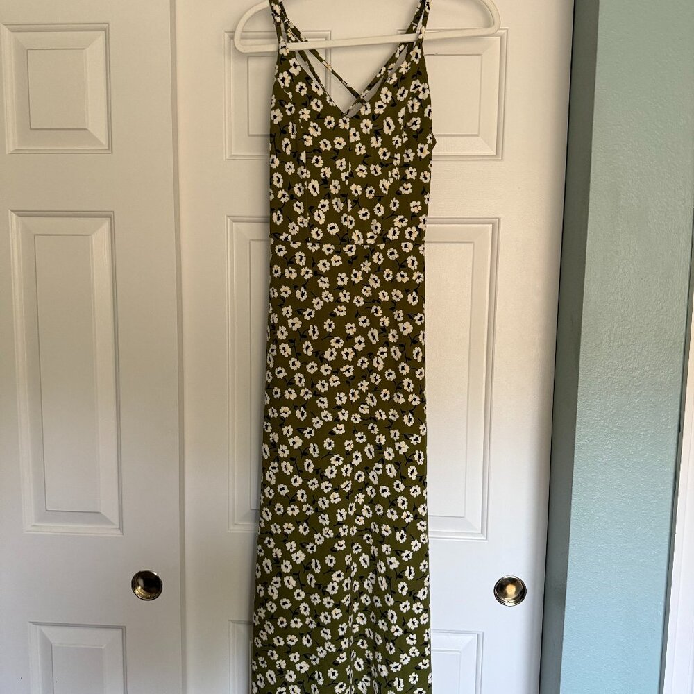 Market & Spruce Olive Floral Spaghetti‑Strap Maxi Dress • XS • NWT